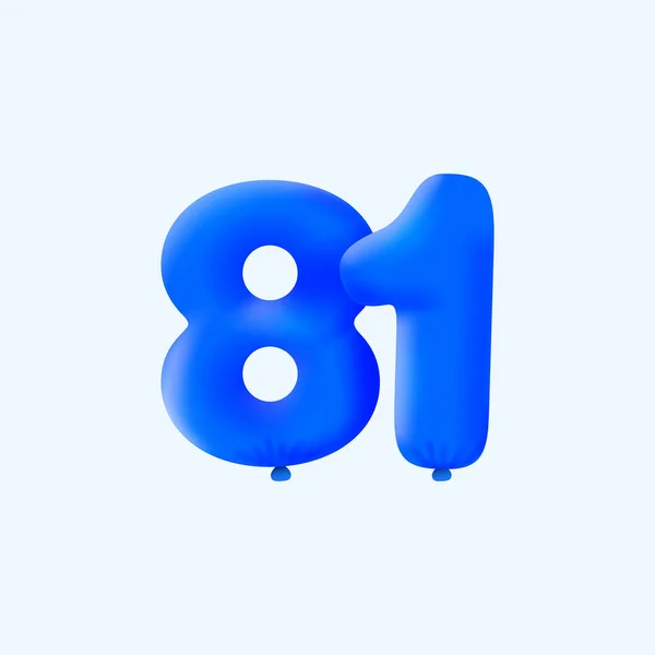 现实的81个数字派对装饰形式3D氦蓝色气球 矢量图解设计 — 图库矢量图片