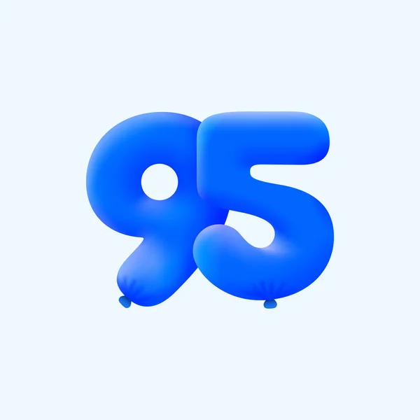 3Dヘリウム青い風船の形で現実的な95番目のパーティーの装飾 ベクトルイラストデザイン — ストックベクタ
