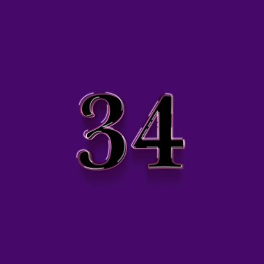 Mor arkaplanda 3d 34 sayısının gösterimi