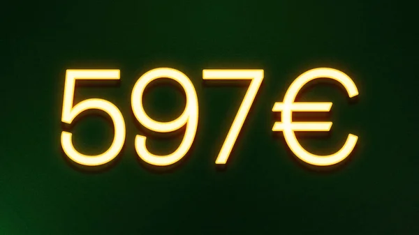 Gouden Lichtsymbool Van 597 Euro Prijskaartje Donkere Achtergrond — Stockfoto