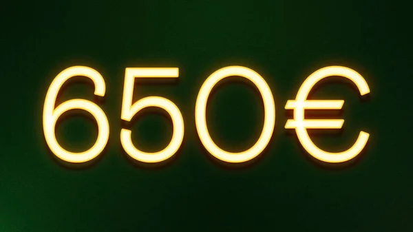 Gouden Lichtsymbool Van 650 Euro Prijskaartje Donkere Achtergrond — Stockfoto