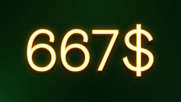Koyu Arkaplanda 667 Dolarlık Altın Işık Simgesi — Stok fotoğraf