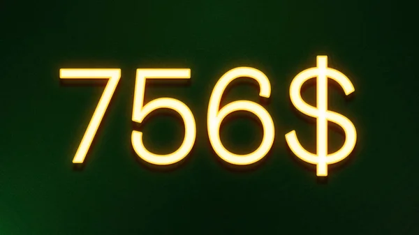Koyu Arkaplanda 756 Dolarlık Altın Işık Simgesi — Stok fotoğraf