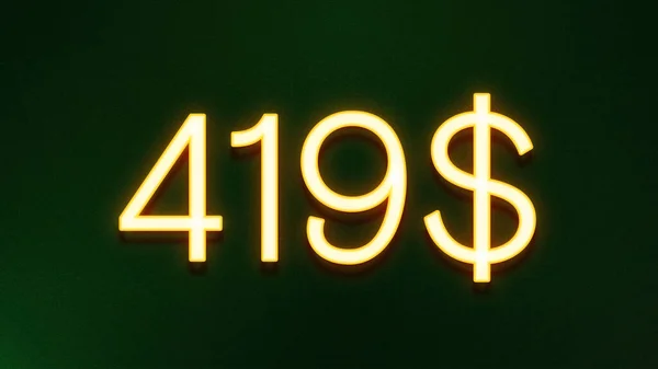 Símbolo Luz Dourada 419 Dólares Ícone Preço Fundo Escuro — Fotografia de Stock