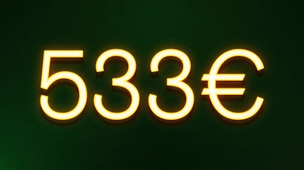 暗い背景に533ユーロの価格アイコンの黄金の光のシンボル — ストック写真