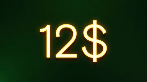 暗い背景に12ドルの価格アイコンの黄金の光のシンボル — ストック写真