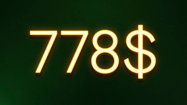Goldenes Lichtsymbol Von 778 Dollar Preissymbol Auf Dunklem Hintergrund — Stockfoto