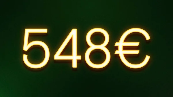 Gouden Lichtsymbool Van 548 Euro Prijskaartje Donkere Achtergrond — Stockfoto