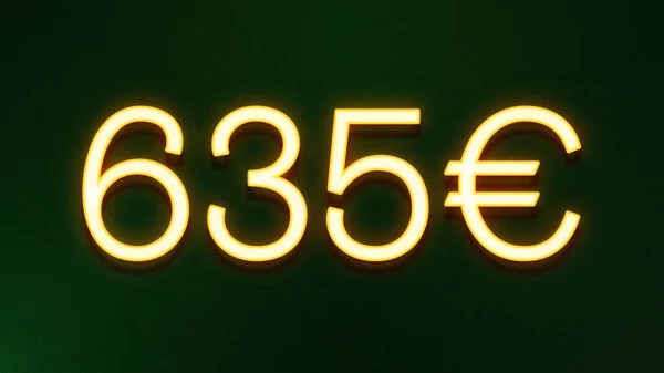 Gouden Lichtsymbool Van 635 Euro Prijskaartje Donkere Achtergrond — Stockfoto