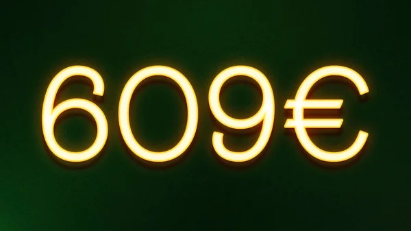 Gouden Lichtsymbool Van 609 Euro Prijskaartje Donkere Achtergrond — Stockfoto