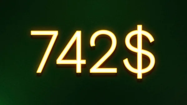 Simbolo Luce Dorata 742 Dollari Icona Del Prezzo Sfondo Scuro — Foto Stock