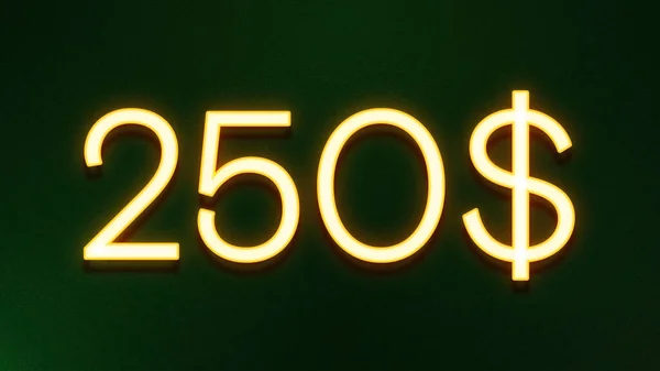 Gyllene Ljus Symbol För 250 Dollar Prisikon Mörk Bakgrund — Stockfoto