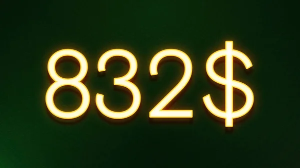 暗い背景に832ドルの価格アイコンの黄金の光のシンボル — ストック写真