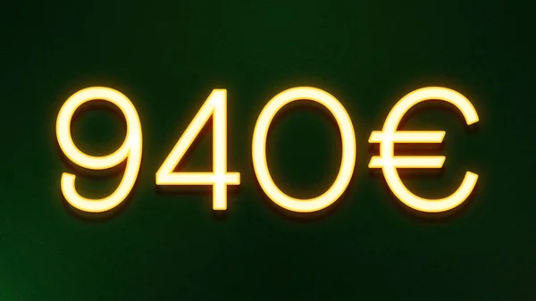 Gouden Lichtsymbool Van 940 Euro Prijskaartje Donkere Achtergrond — Stockfoto