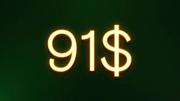 暗い背景に91ドルの価格アイコンの黄金の光のシンボル — ストック写真