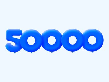 Mavi 3D numara 50000 balon şeklinde. Parti dekorasyonu için vektör illüstrasyon tasarımı
