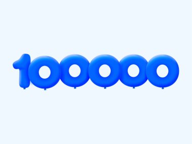 Mavi 3D numara 100000 balon şeklinde. Parti dekorasyonu için vektör illüstrasyon tasarımı