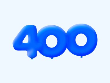 Mavi 3D numara 400, balon şeklinde. Parti dekorasyonu için vektör illüstrasyon tasarımı