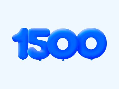 Mavi 3D numara 1500, balon şeklinde. Parti dekorasyonu için vektör illüstrasyon tasarımı
