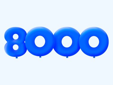Mavi 3D numara 8000 balon şeklinde. Parti dekorasyonu için vektör illüstrasyon tasarımı