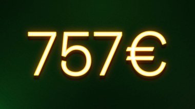 Koyu arkaplanda 757 avroluk altın ışık simgesi fiyat simgesi