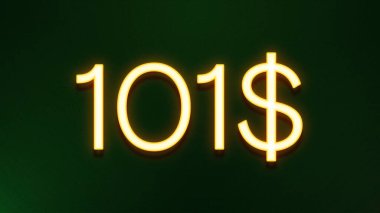 Golden light symbol of 101 dollars price icon on dark background clipart