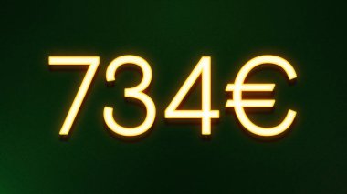 Koyu arkaplanda 734 avroluk altın ışık simgesi fiyat simgesi