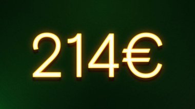 Koyu arkaplanda 214 avroluk altın ışık simgesi fiyat simgesi