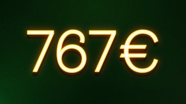 Koyu arkaplanda 767 avroluk altın ışık simgesi fiyat simgesi