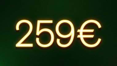 Koyu arkaplanda 259 avroluk altın ışık simgesi fiyat simgesi