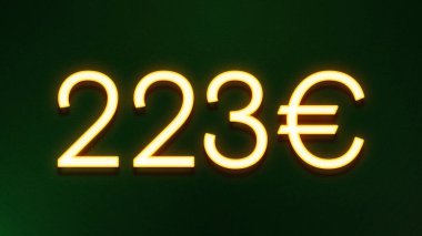 Koyu arkaplanda 223 avroluk altın ışık simgesi fiyat simgesi