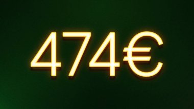 Koyu arkaplanda 474 avroluk altın ışık sembolü fiyat simgesi