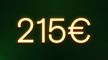 Koyu arkaplanda 215 avroluk altın ışık simgesi fiyat simgesi
