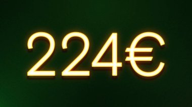 Koyu arkaplanda 224 avroluk altın ışık simgesi fiyat simgesi