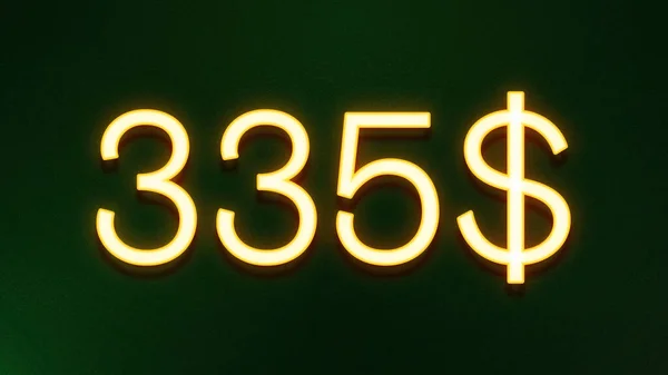 Goldenes Lichtsymbol Des Preises Von 335 Dollar Auf Dunklem Hintergrund — Stockfoto