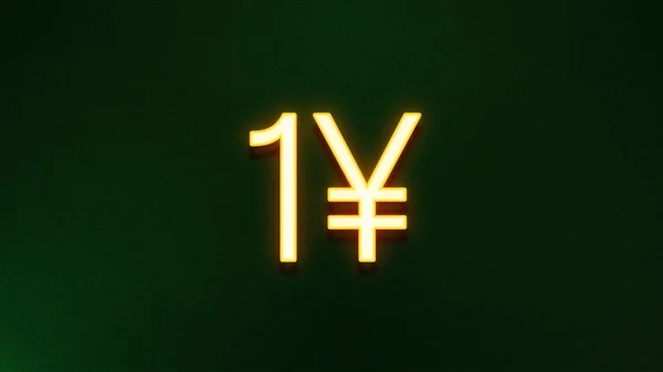 Golden light symbol of 1 yuan price icon on dark background