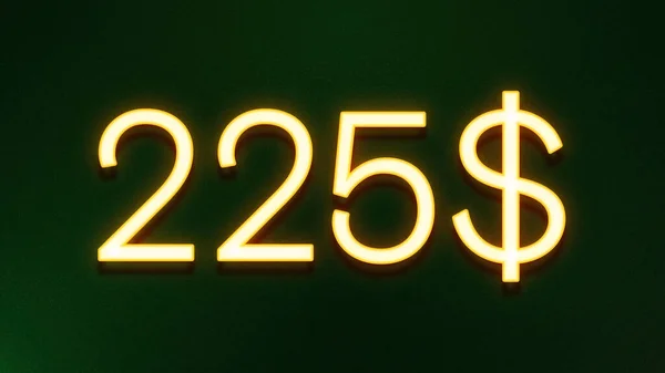 Złote Światło Symbol 225 Dolarów Cena Ikona Ciemnym Tle — Zdjęcie stockowe
