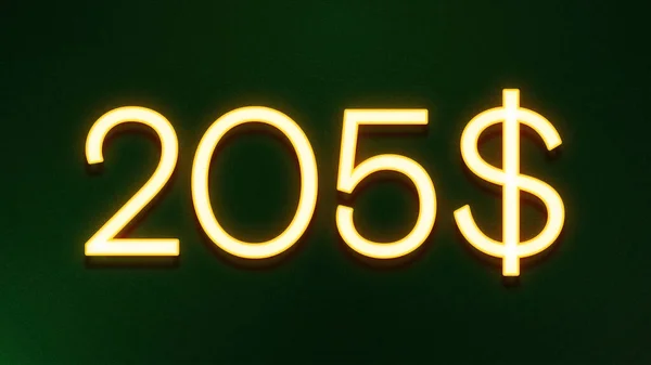 Símbolo Luz Dourada 205 Dólares Ícone Preço Fundo Escuro — Fotografia de Stock