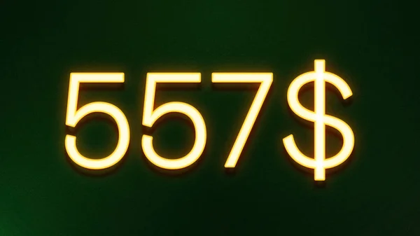 Símbolo Luz Dourada 557 Dólares Ícone Preço Fundo Escuro — Fotografia de Stock