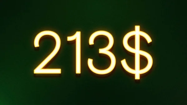 Símbolo Luz Dourada 213 Dólares Ícone Preço Fundo Escuro — Fotografia de Stock