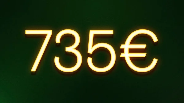 Gouden Lichtsymbool Van 735 Euro Prijskaartje Donkere Achtergrond — Stockfoto