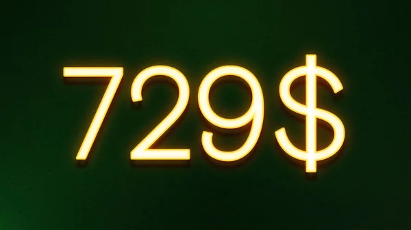 Símbolo Luz Dourada 729 Dólares Ícone Preço Fundo Escuro — Fotografia de Stock