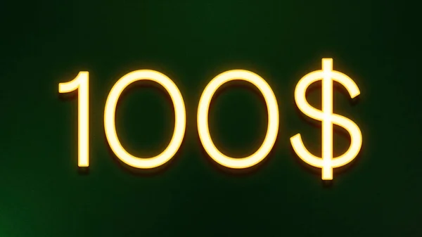 Goldenes Lichtsymbol Von 100 Dollar Preissymbol Auf Dunklem Hintergrund — Stockfoto