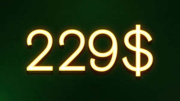 Símbolo Luz Dourada 229 Dólares Ícone Preço Fundo Escuro — Fotografia de Stock