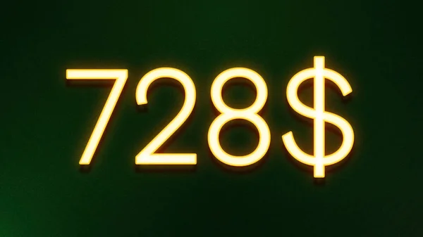 Símbolo Luz Dourada 728 Dólares Ícone Preço Fundo Escuro — Fotografia de Stock