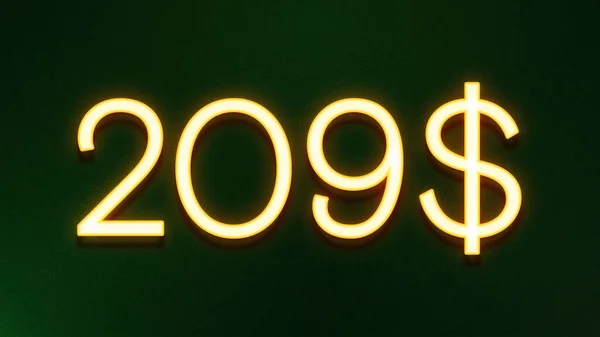 Símbolo Luz Dourada 209 Dólares Ícone Preço Fundo Escuro — Fotografia de Stock