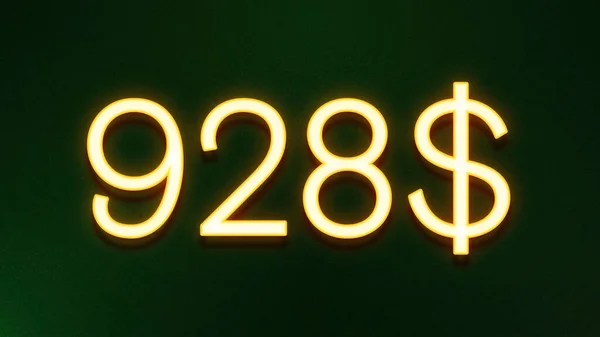 暗い背景に928ドルの価格アイコンの黄金の光のシンボル — ストック写真