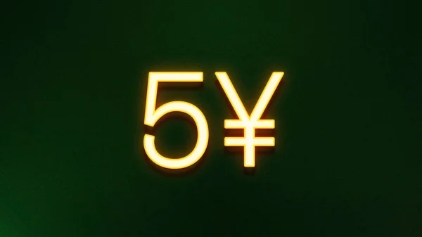 Golden light symbol of 5 yuans price icon on dark background