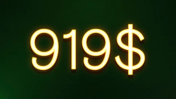 Gyllene Ljus Symbol För 919 Dollar Prisikon Mörk Bakgrund — Stockfoto