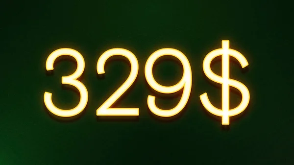 Símbolo Luz Dourada 329 Dólares Ícone Preço Fundo Escuro — Fotografia de Stock